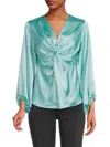 Renee C Women's Twist Front Satin Top In Seafoam Blue