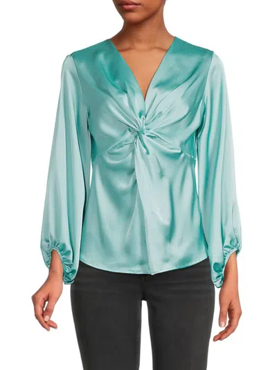 Renee C Women's Twist Front Satin Top In Seafoam Blue