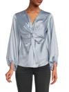 Renee C Women's Twist Front Satin Top In Steel Blue