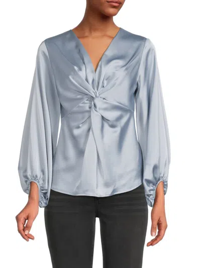 Renee C Women's Twist Front Satin Top In Steel Blue