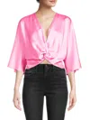 Renee C Women's Twist Satin Crop Top In Barbie Pink