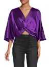 Renee C Women's Twist Satin Crop Top In Dark Purple