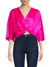 Renee C Women's Twist Satin Crop Top In Fuchsia