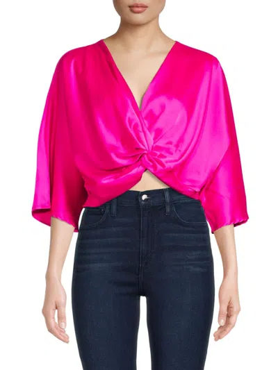 Renee C Women's Twist Satin Crop Top In Fuchsia