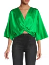 Renee C Women's Twist Satin Crop Top In Green