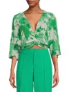Renee C Women's Twist Satin Crop Top In Kelly Green