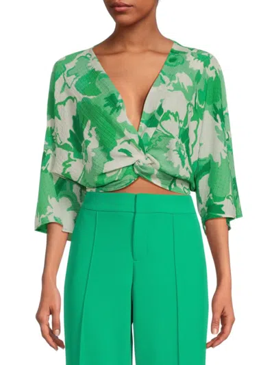 Renee C Women's Twist Satin Crop Top In Kelly Green
