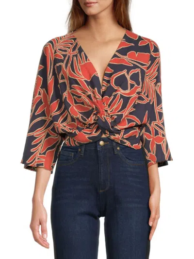 Renee C Women's Twist Satin Crop Top In Navy