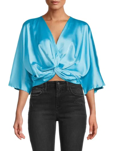 Renee C Women's Twist Satin Crop Top In Neon Blue