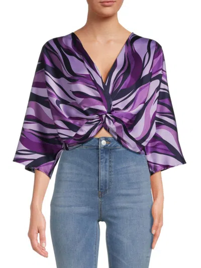 Renee C Women's Twist Satin Crop Top In Purple