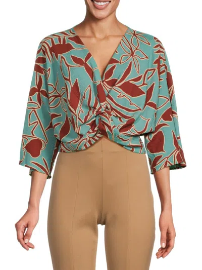Renee C Women's Twist Satin Crop Top In Seafoam