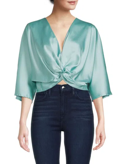 Renee C Women's Twist Satin Crop Top In Seafoam Blue