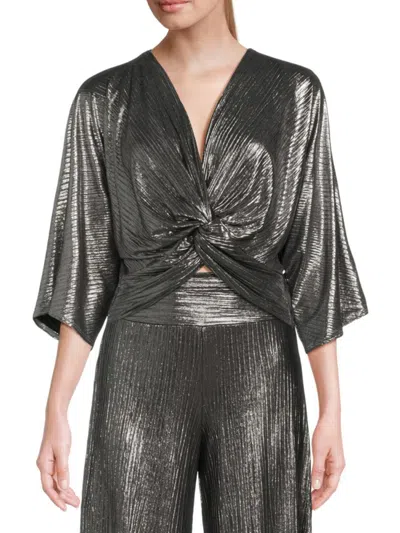 Renee C Women's Twist Satin Crop Top In Silver
