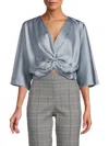 Renee C Women's Twist Satin Crop Top In Steel Blue