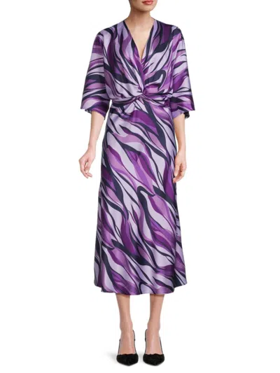 Renee C Women's Twist Satin Midi Dress In Purple