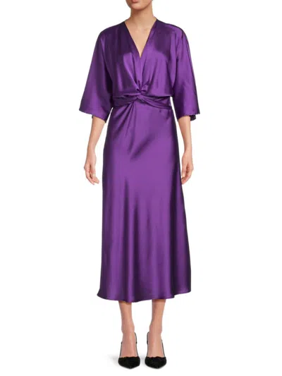 Renee C Women's Twist Satin Midi Dress In Purple