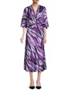 Renee C Women's Twist Satin Midi Dress In Purple Multi