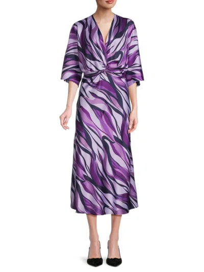 Renee C Women's Twist Satin Midi Dress In Purple Multi