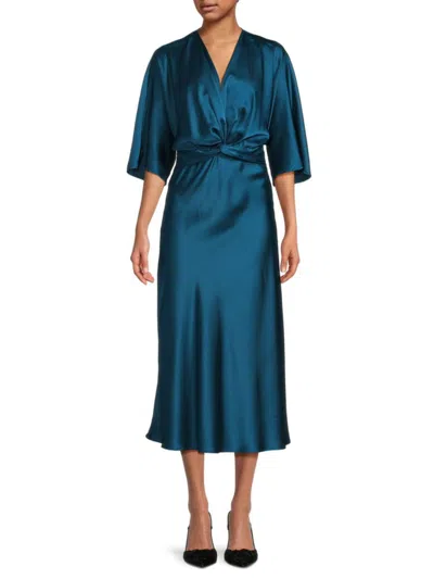 Renee C Women's Twist Satin Midi Dress In Teal