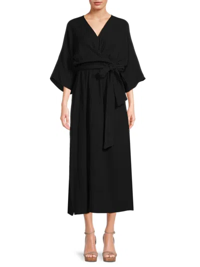 Renee C Women's V Neck Belted Midi Dress In Black