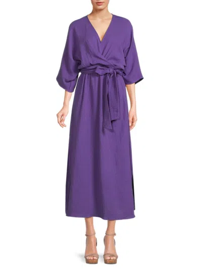Renee C Women's V Neck Belted Midi Dress In Purple