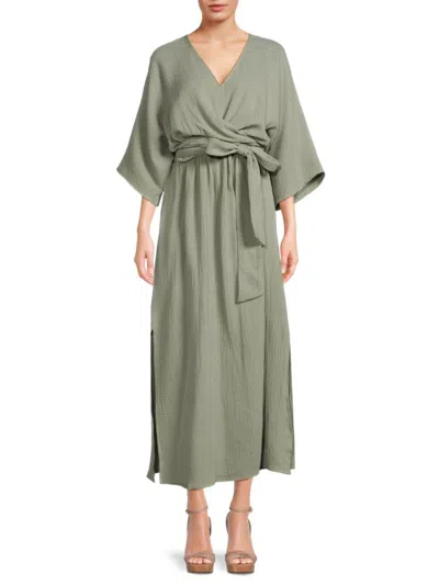 Renee C Women's V Neck Belted Midi Dress In Sage