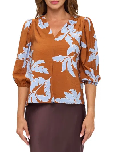Renee C Women's V-neck Floral Top In Brown