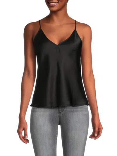 Renee C Women's V Neck Satin Camisole Top In Black