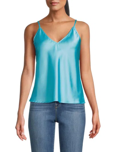 Renee C Women's V Neck Satin Camisole Top In Neon Blue