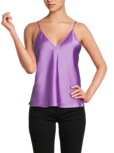 Renee C Women's V Neck Satin Camisole Top In Neon Lavender