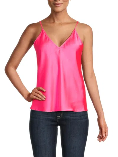 Renee C Women's V Neck Satin Camisole Top In Neon Pink