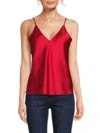 Renee C Women's V Neck Satin Camisole Top In Red