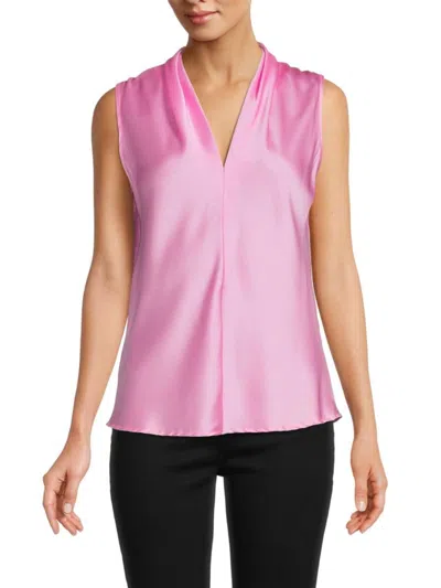 Renee C Women's V Neck Satin Top In Barbie Pink