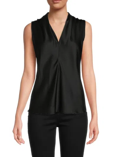 Renee C Women's V Neck Satin Top In Black