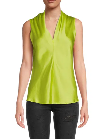 Renee C Women's V Neck Satin Top In Citron