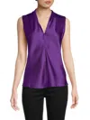 Renee C Women's V Neck Satin Top In Dark Purple