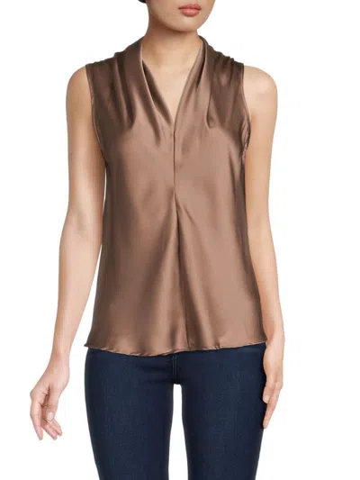 Renee C Women's V Neck Satin Top In Dune