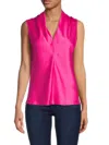 Renee C Women's V Neck Satin Top In Fuchsia