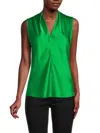 Renee C Women's V Neck Satin Top In Green