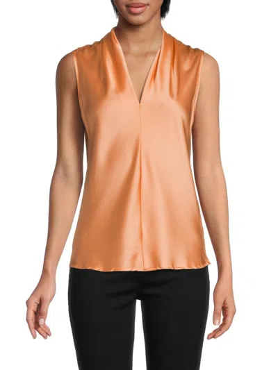 Renee C Women's V Neck Satin Top In Melon