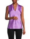 Renee C Women's V Neck Satin Top In Neon Lavender