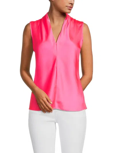 Renee C Women's V Neck Satin Top In Neon Pink