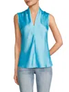 Renee C Women's V Neck Satin Top In Neonblue