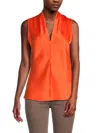 Renee C Women's V Neck Satin Top In Orange