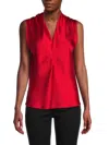 Renee C Women's V Neck Satin Top In Red