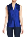 Renee C Women's V Neck Satin Top In Royal Blue