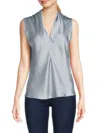 Renee C Women's V Neck Satin Top In Seafoam Blue