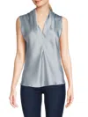 Renee C Women's V Neck Satin Top In Steel Blue