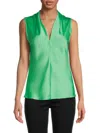 Renee C Women's V Neck Satin Top In Tea Green