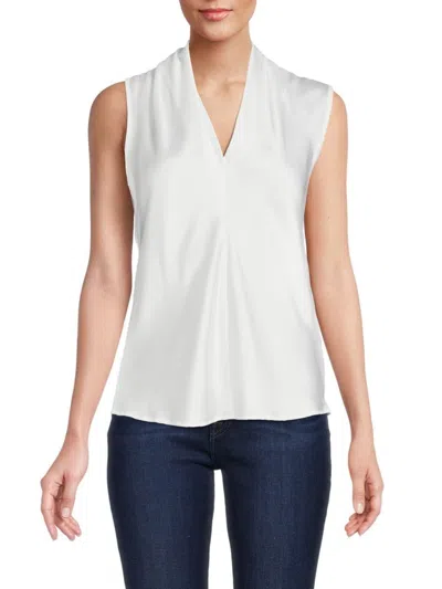 Renee C Women's V Neck Satin Top In White